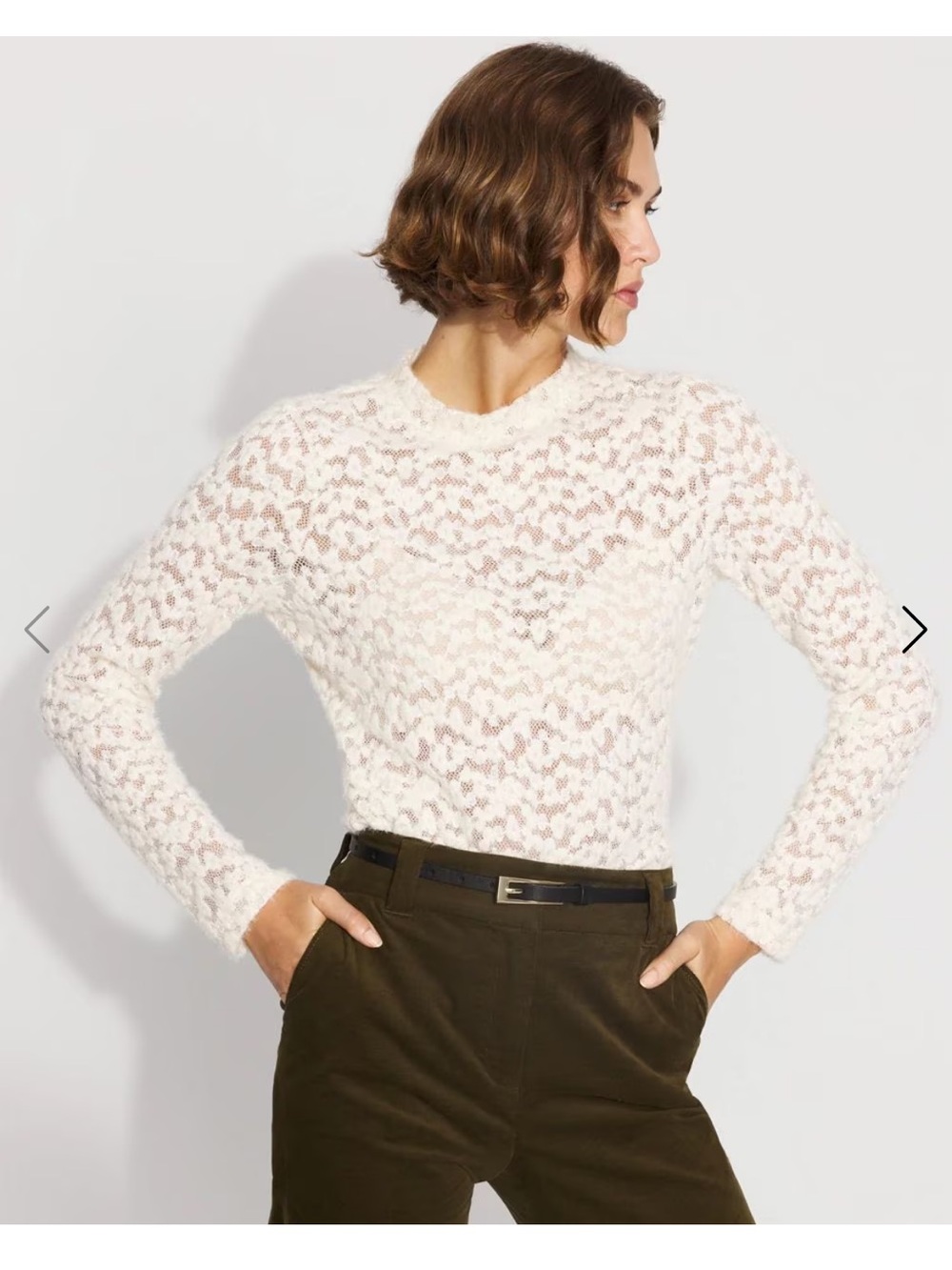 White House Black Market Ivory Openwork Crewneck Lace Sweater